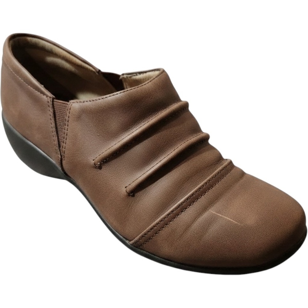 Naturalizer Womens Brown Ruched Slip On Loafers Low Wedge Comfort Shoes Size 8.5